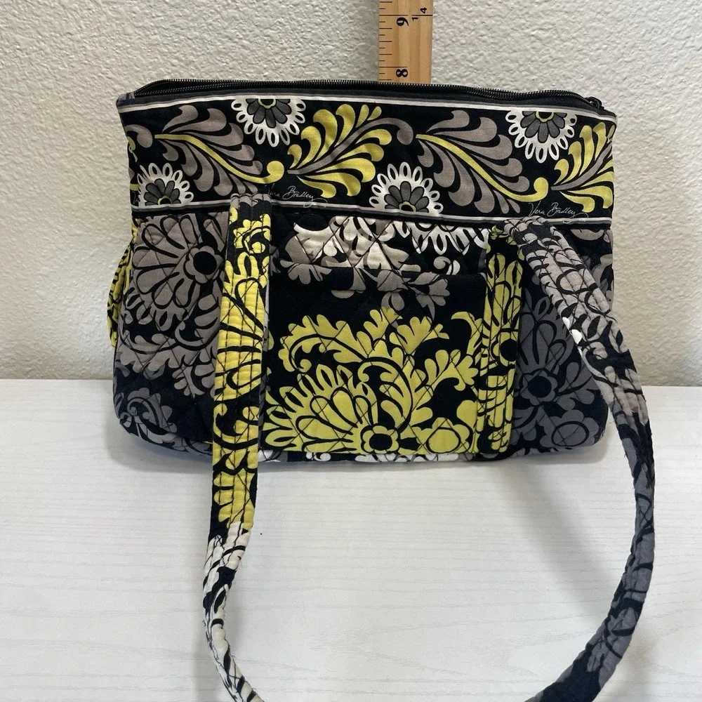RETIRED Baroque‎ Vera Bradley Three-O Tote Bag Black, White, Yellow Floral